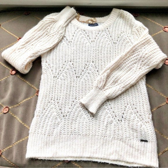 Abercrombie & Fitch Sweaters - Sold Abercrombie & Fitch Sweater Ivory Open Weave Fisherman Style Crew Neck (L)
